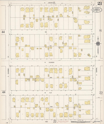 Sanborn Fire Insurance Map from Glendale, Los Angeles County, California (1919), Sheet #0021 - Complete Map Set gallery image, historic Sanborn map, vintage wall art, California California