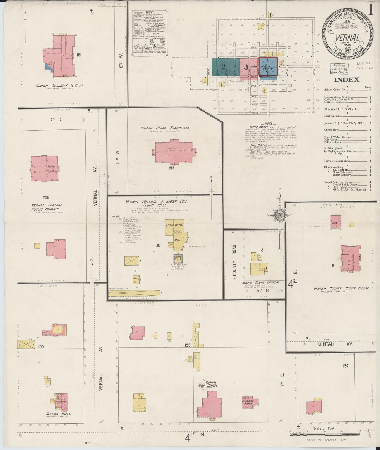 Sanborn Fire Insurance Map from Vernal, Uintah County, Utah (1917), Sheet #0001 - Complete Map Set gallery image, historic Sanborn map, vintage wall art, Utah Utah