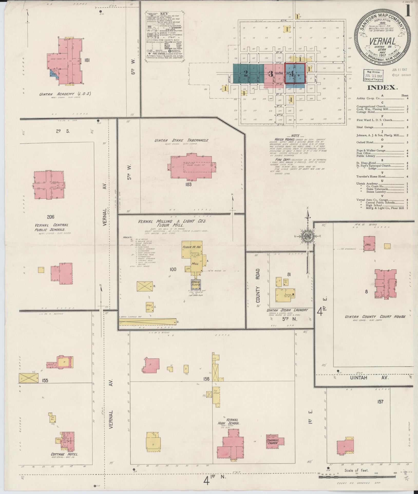 Sanborn Fire Insurance Map from Vernal, Uintah County, Utah (1917), Sheet #0001 - Complete Map Set gallery image, historic Sanborn map, vintage wall art, Utah Utah