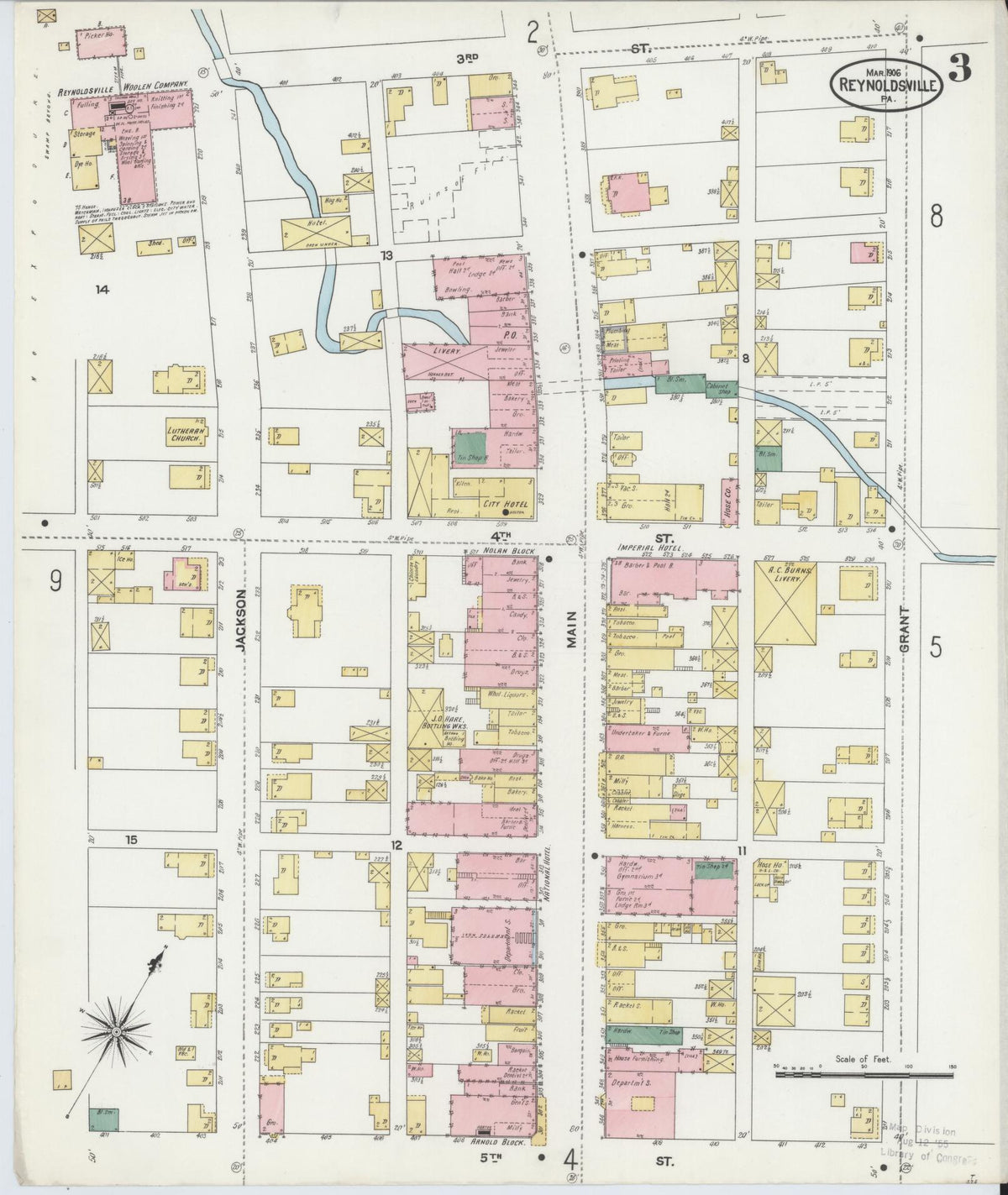 Sanborn Fire Insurance Map from Reynoldsville, Jefferson County, Pennsylvania (1906), Sheet #0003 - Historic Sanborn Fire Insurance Map Print, vintage old map wall art, antique decor, genealogy gift, Pennsylvania Pennsylvania map