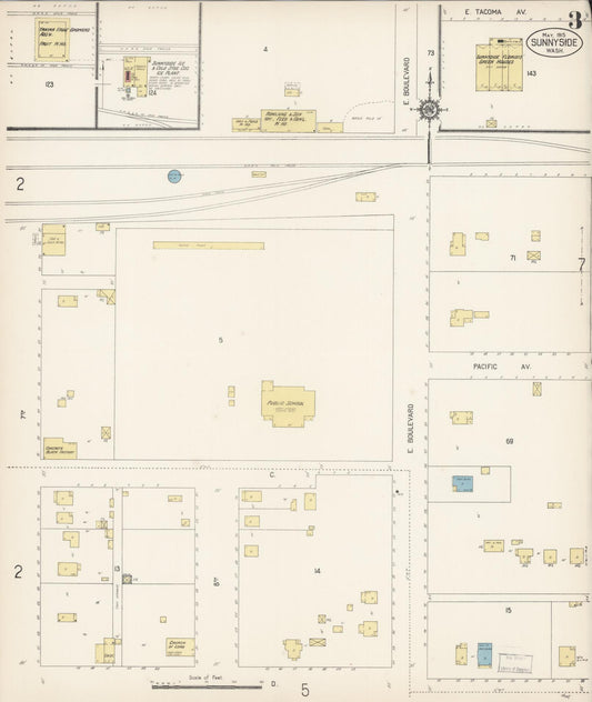 Sanborn Fire Insurance Map from Sunnyside, Yakima County, Washington (1915), Sheet #0003 - Historic Sanborn Fire Insurance Map Print, vintage old map wall art, antique decor, genealogy gift, Washington Washington map