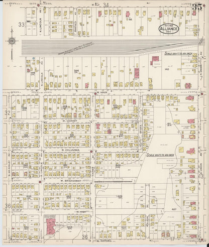 Sanborn Fire Insurance Map from Alliance, Stark County, Ohio (1921), Sheet #0035 - Historic Sanborn Fire Insurance Map Print, vintage old map wall art, antique decor, genealogy gift, Ohio Ohio map