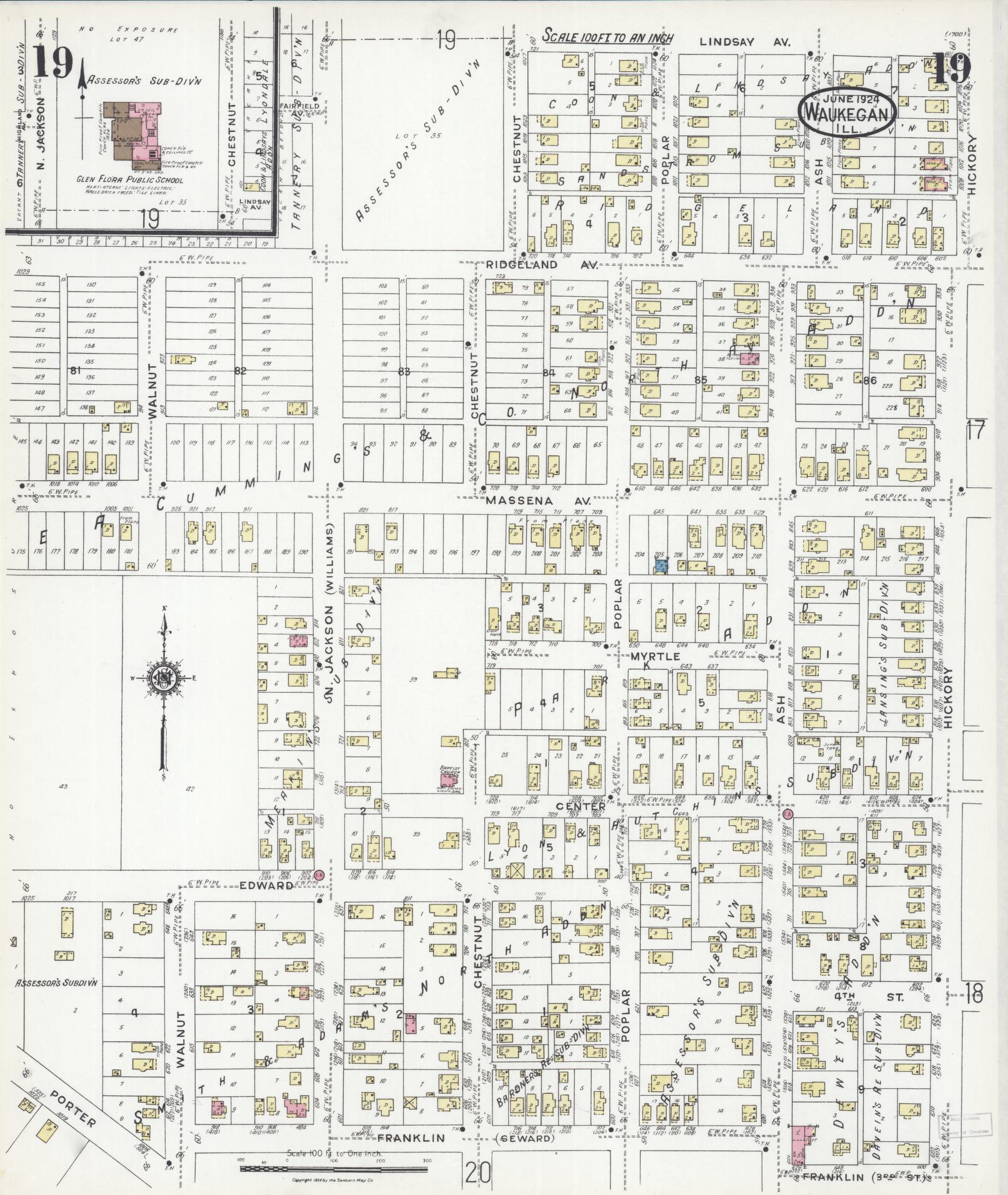 Sanborn Fire Insurance Map from Waukegan, Lake County, Illinois. (1924), Sheet 19 – Historic Sanborn Fire Insurance Map Print