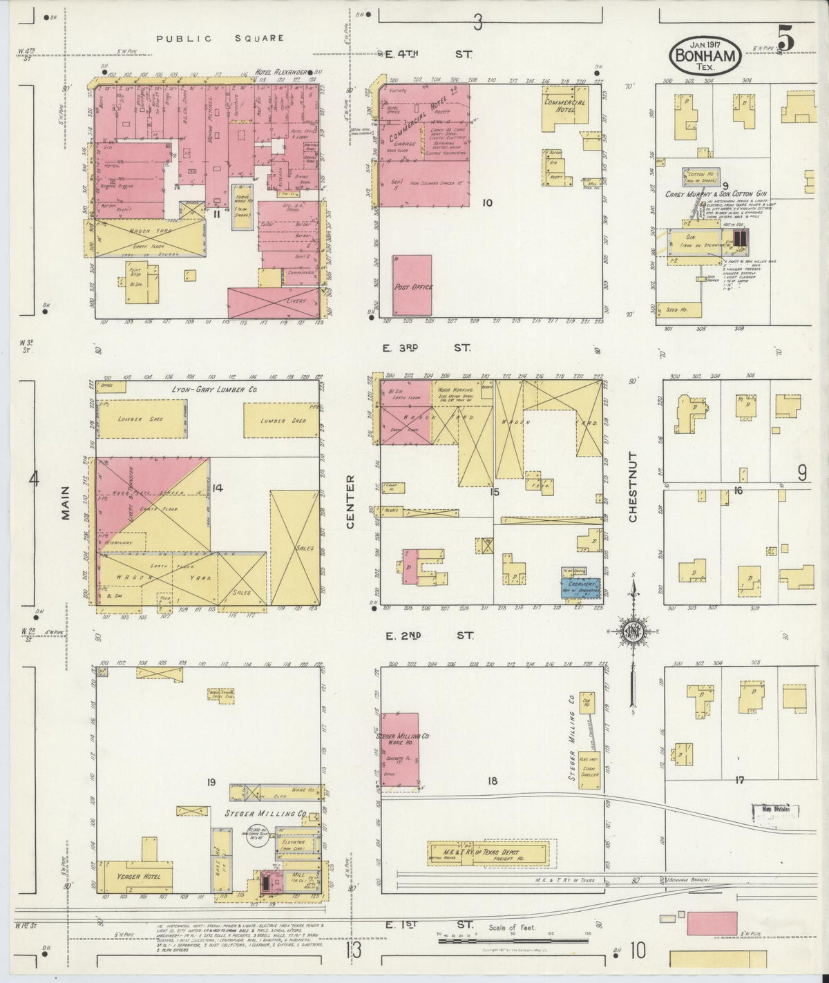 Sanborn Fire Insurance Map from Bonham, Fannin County, Texas (1917), Sheet #0005 - Complete Map Set gallery image, historic Sanborn map, vintage wall art, Texas Texas
