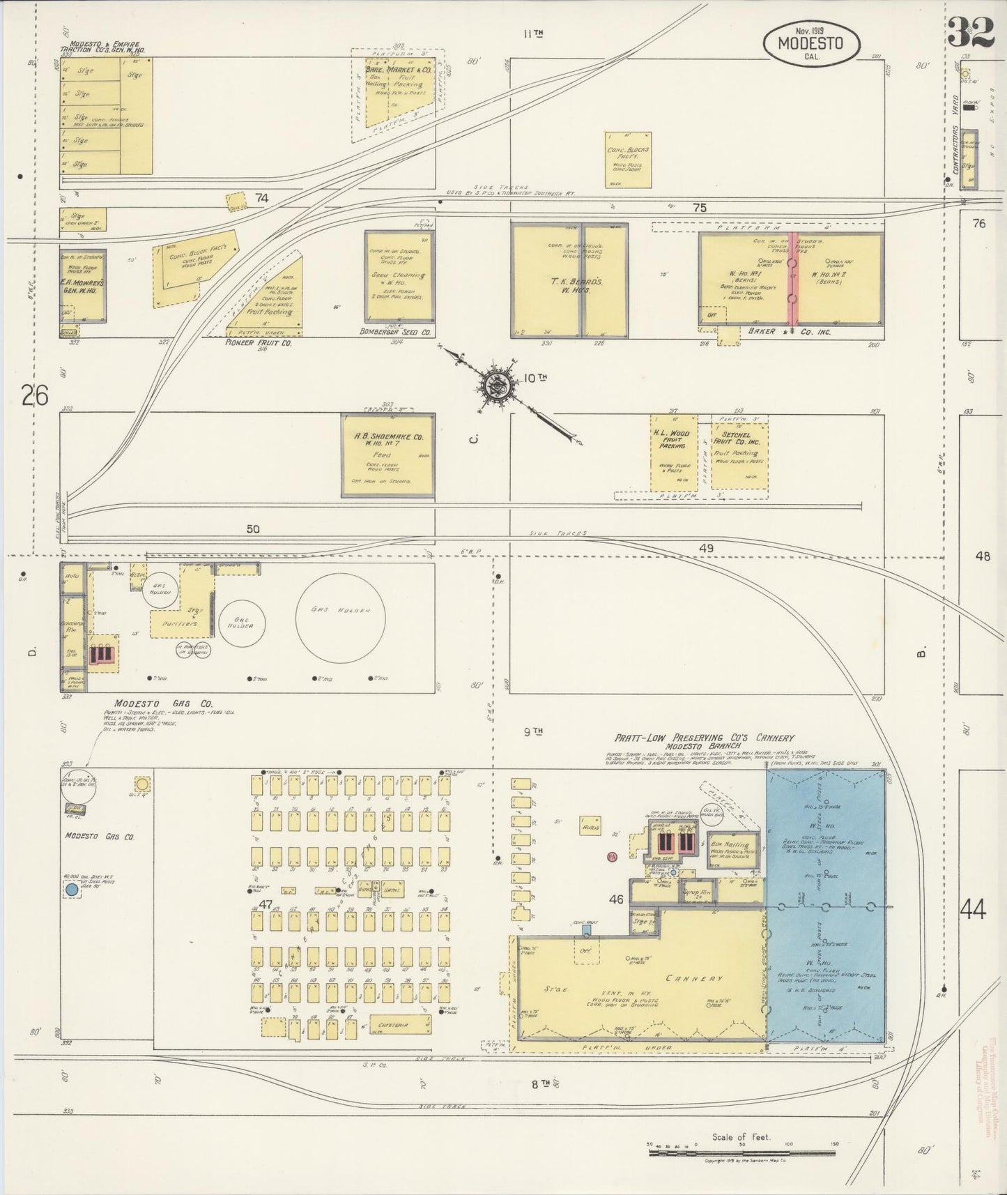 Sanborn Fire Insurance Map from Modesto, Stanislaus County, California (1919), Sheet #0032 - Complete Map Set gallery image, historic Sanborn map, vintage wall art, California California