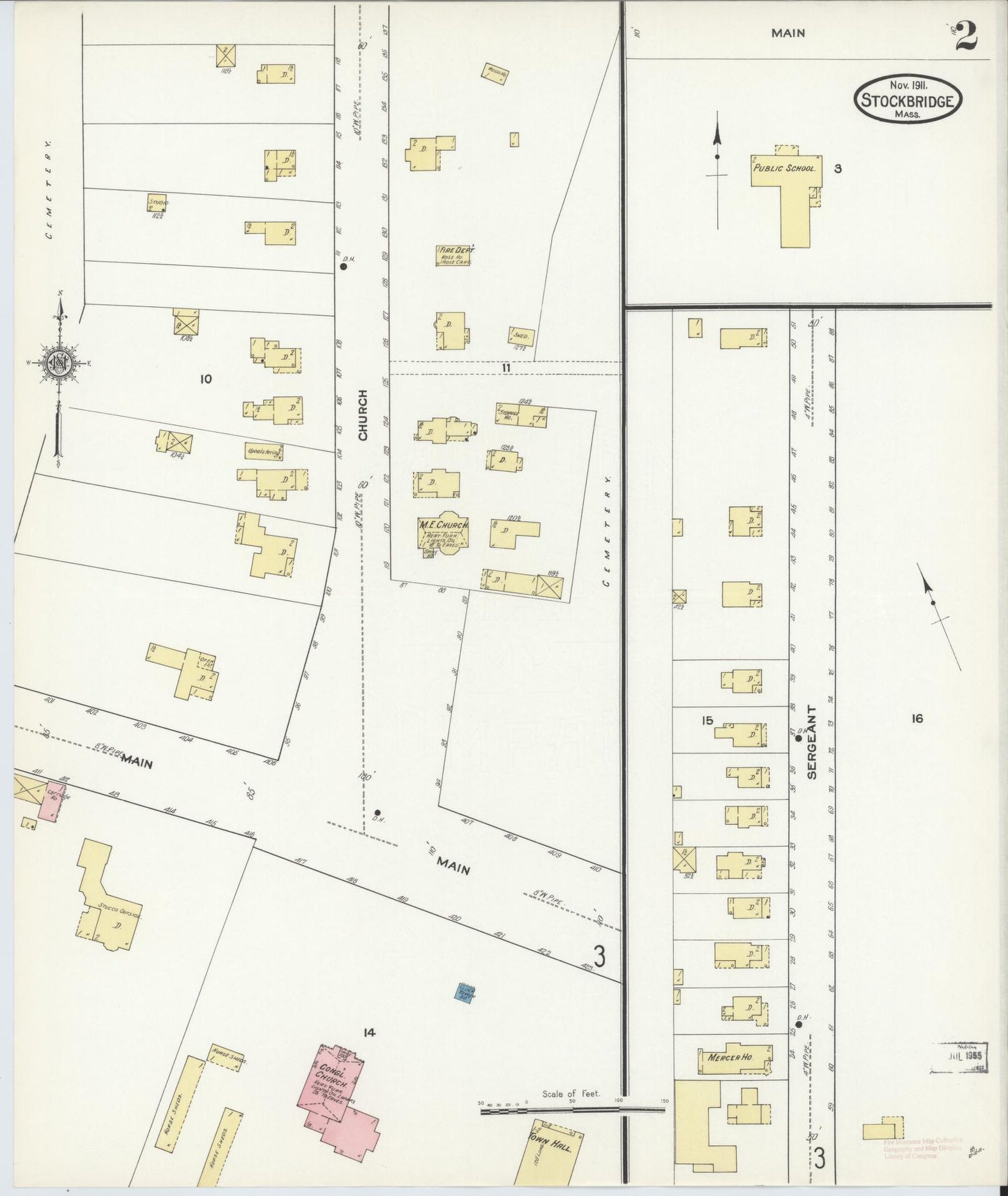 Sanborn Fire Insurance Map from Stockbridge, Berkshire County, Massachusetts (1911), Sheet #0002 - Complete Map Set gallery image, historic Sanborn map, vintage wall art, Massachusetts Massachusetts