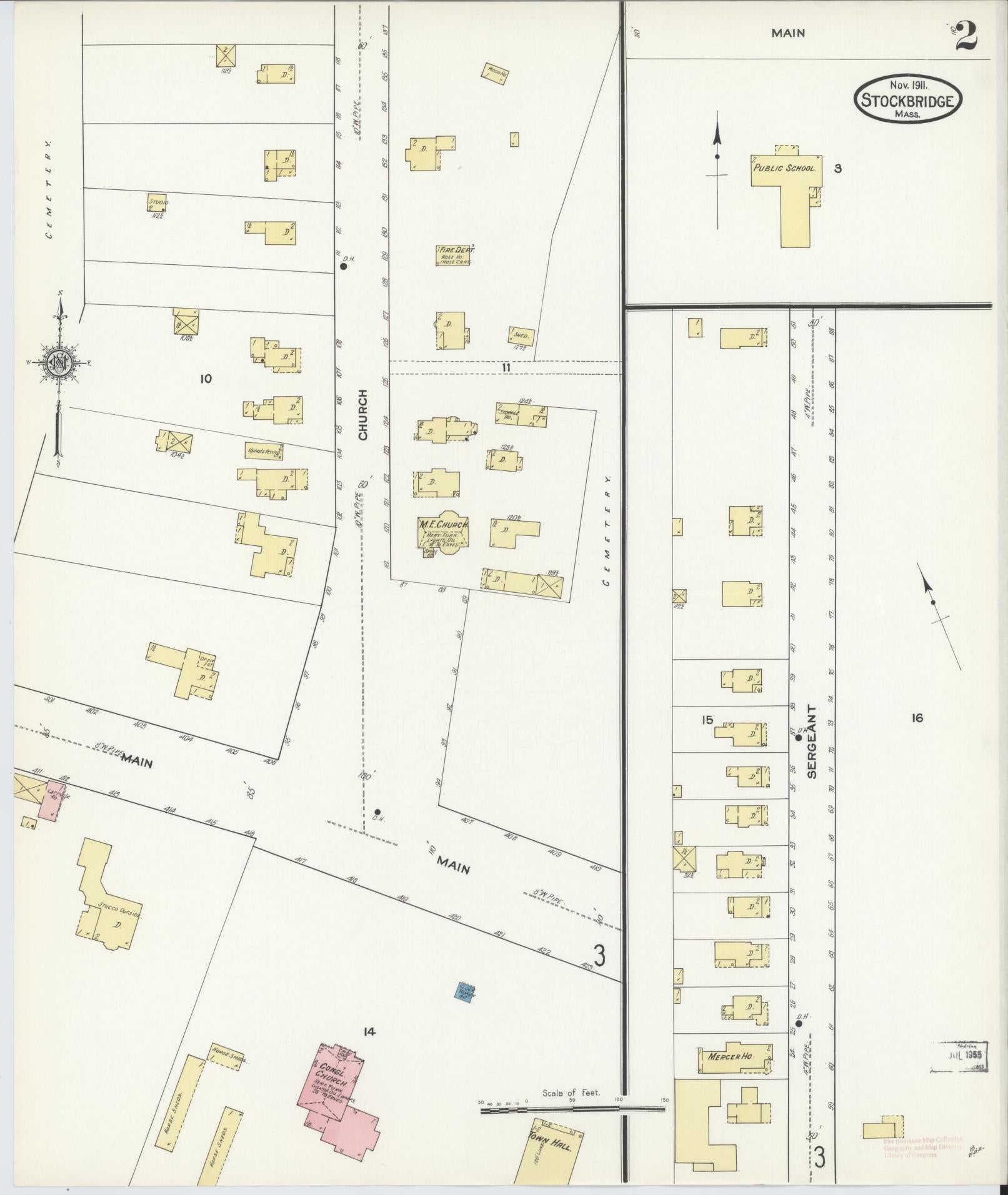 Sanborn Fire Insurance Map from Stockbridge, Berkshire County, Massachusetts (1911), Sheet #0002 - Complete Map Set gallery image, historic Sanborn map, vintage wall art, Massachusetts Massachusetts