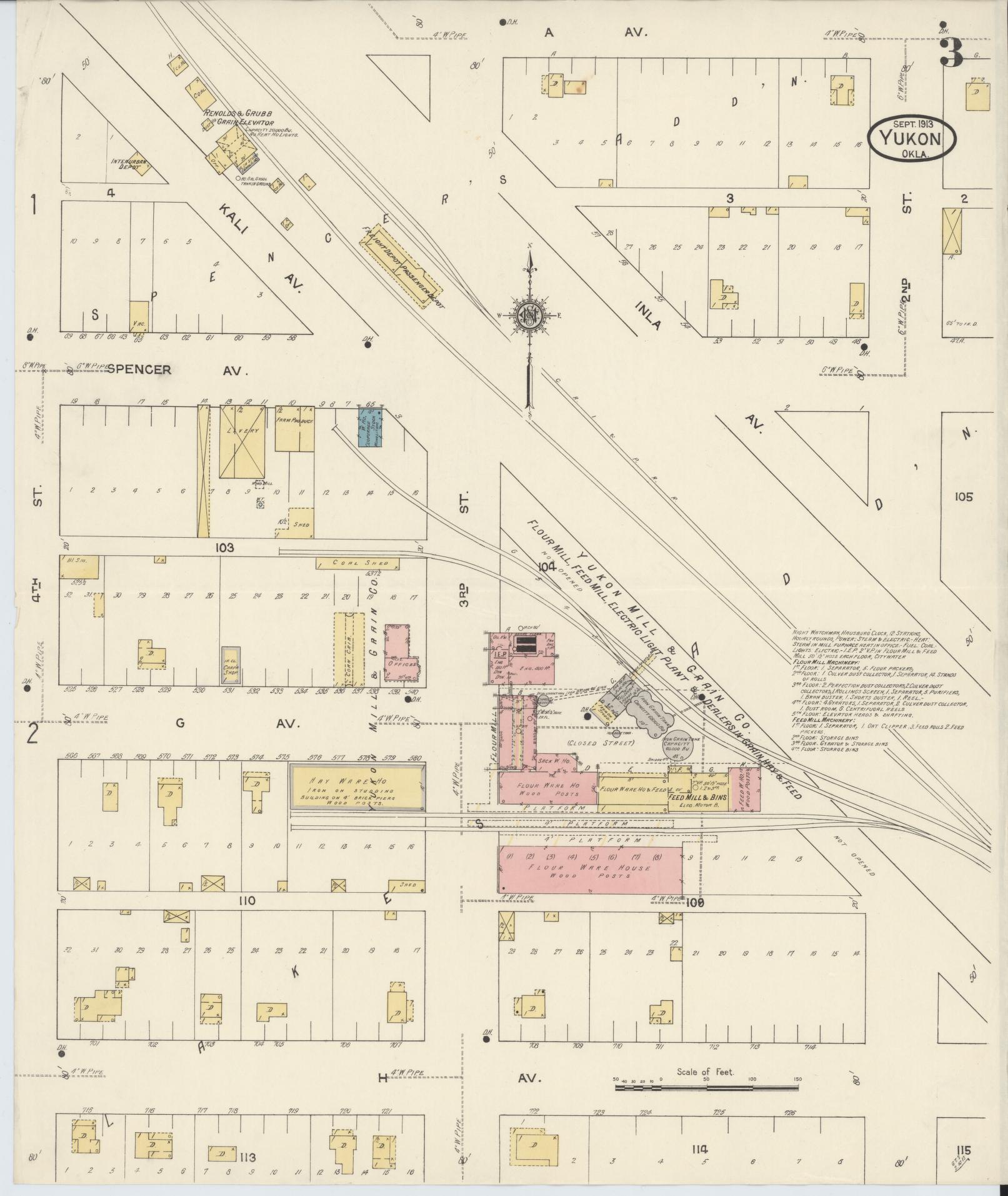 Sanborn Fire Insurance Map from Yukon, Canadian County, Oklahoma (1913), Sheet #0003 - Historic Sanborn Fire Insurance Map Print, vintage old map wall art, antique decor, genealogy gift, Oklahoma Oklahoma map