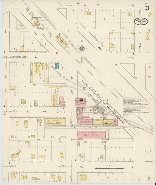Sanborn Fire Insurance Map from Yukon, Canadian County, Oklahoma (1913), Sheet #0003 - Historic Sanborn Fire Insurance Map Print, vintage old map wall art, antique decor, genealogy gift, Oklahoma Oklahoma map