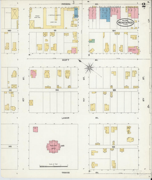 Sanborn Fire Insurance Map from Wichita Falls, Wichita County, Texas (1904), Sheet #0002 - Historic Sanborn Fire Insurance Map Print, vintage old map wall art, antique decor, genealogy gift, Texas Texas map