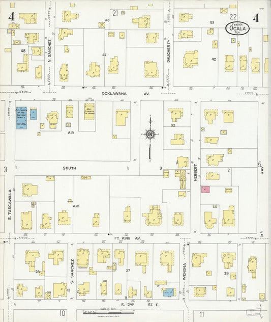 Sanborn Fire Insurance Map from Ocala, Marion County, Florida (1924), Sheet #0004 - Historic Sanborn Fire Insurance Map Print, vintage old map wall art, antique decor, genealogy gift, Florida Florida map