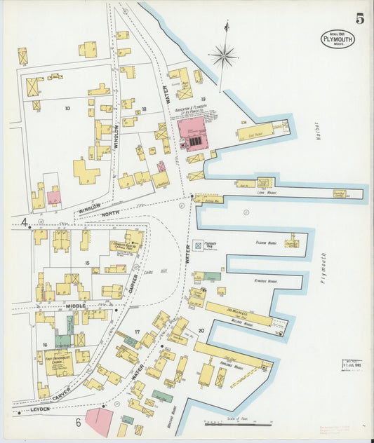 Sanborn Fire Insurance Map from Plymouth, Plymouth County, Massachusetts (1901), Sheet #0005 - Historic Sanborn Fire Insurance Map Print, vintage old map wall art, antique decor, genealogy gift, Massachusetts Massachusetts map