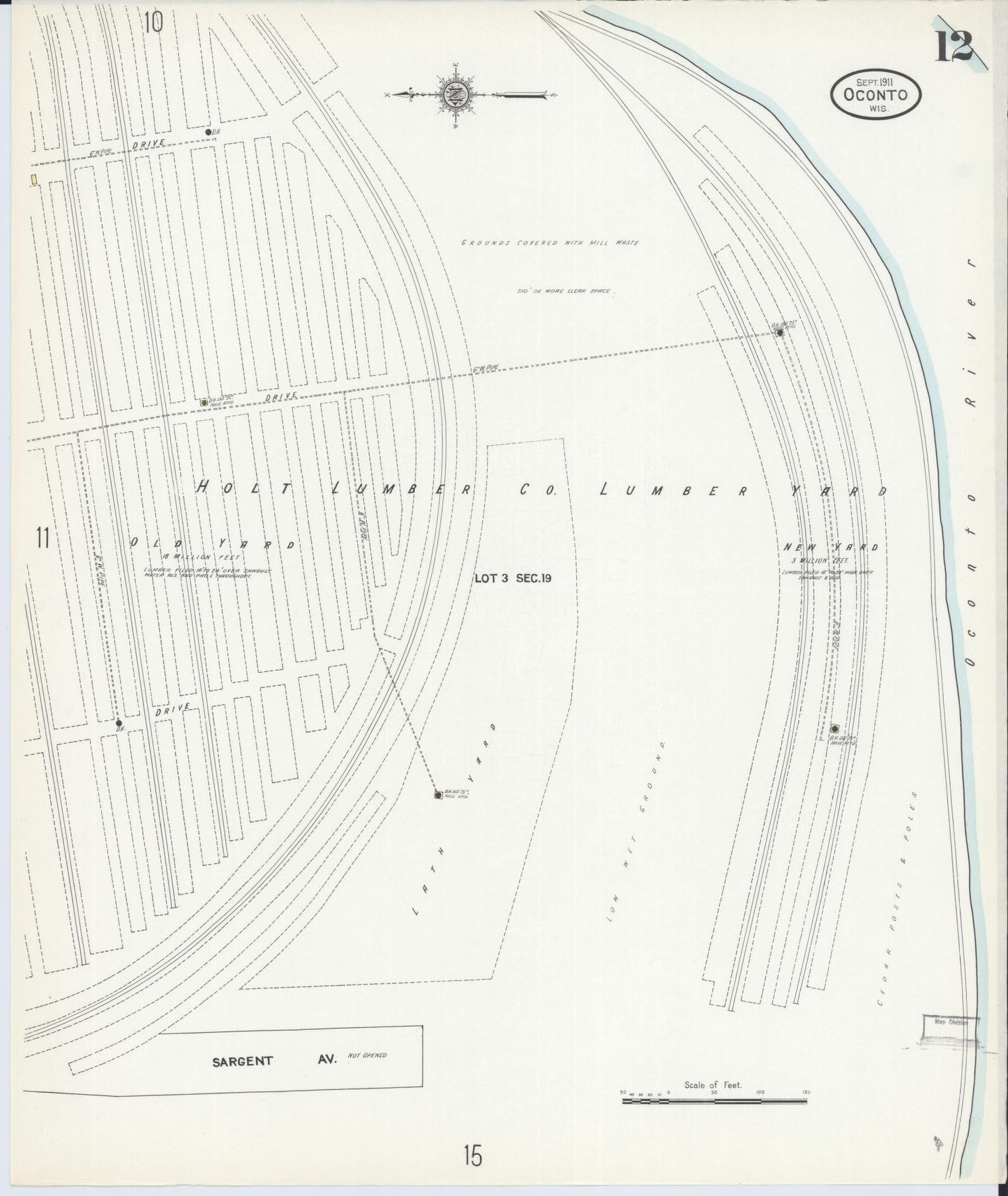 Sanborn Fire Insurance Map from Oconto, Oconto County, Wisconsin (1911), Sheet #0012 - Historic Sanborn Fire Insurance Map Print, vintage old map wall art, antique decor, genealogy gift, Wisconsin Wisconsin map
