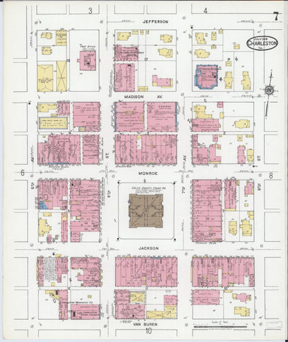 Sanborn Fire Insurance Map from Charleston, Coles County, Illinois (1919), Sheet #0007 - Complete Map Set gallery image, historic Sanborn map, vintage wall art, Illinois Illinois