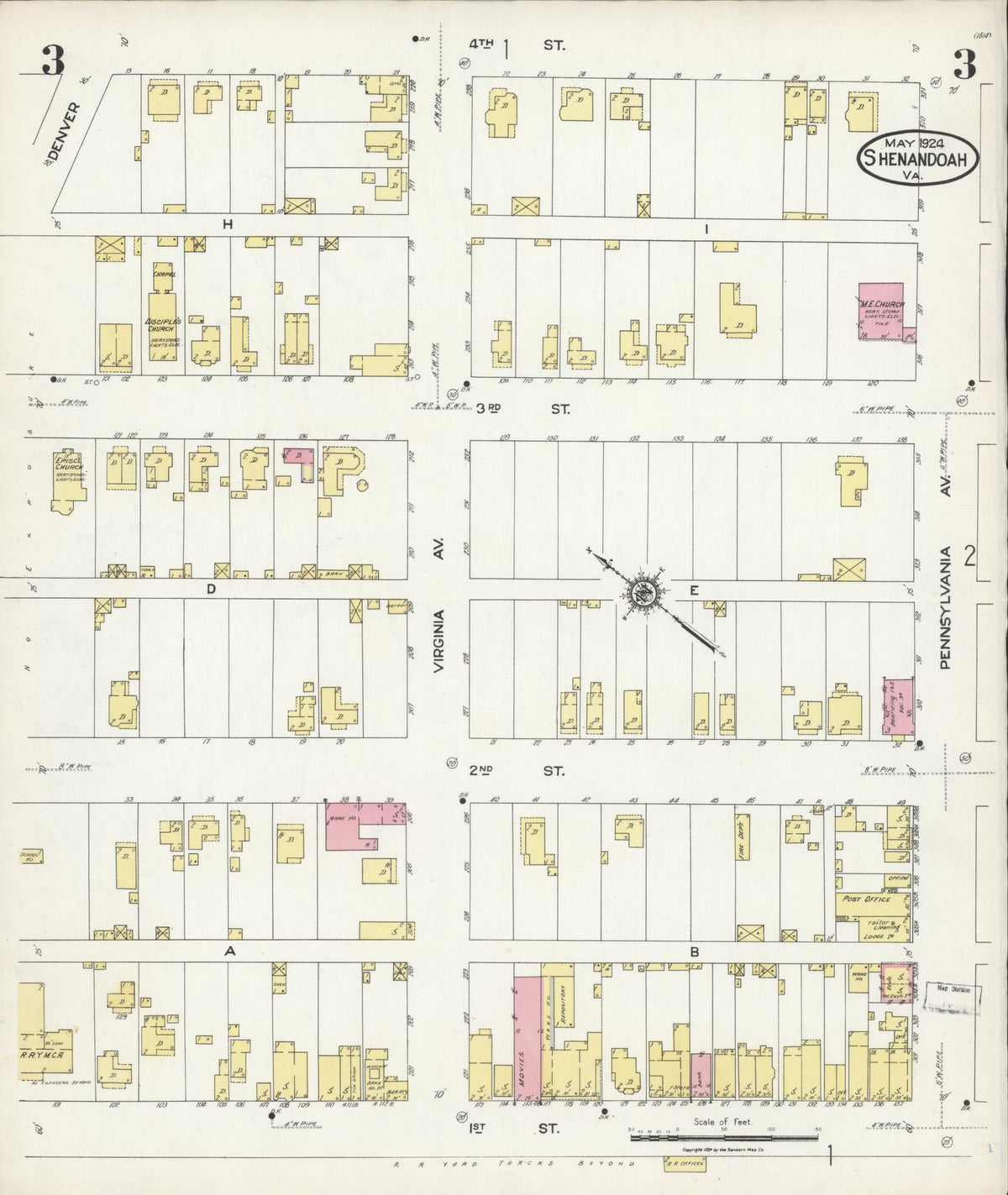 Sanborn Fire Insurance Map from Shenandoah, Page County, Virginia (1924), Sheet #0003 - Complete Map Set gallery image, historic Sanborn map, vintage wall art, Virginia Virginia