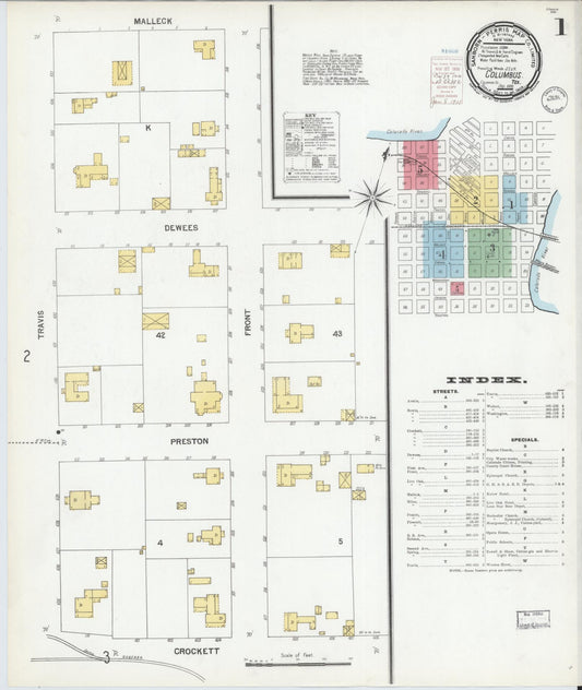 Sanborn Fire Insurance Map from Columbus, Colorado County, Texas (1900), Sheet #0001 - Historic Sanborn Fire Insurance Map Print, vintage old map wall art, antique decor, genealogy gift, Texas Texas map