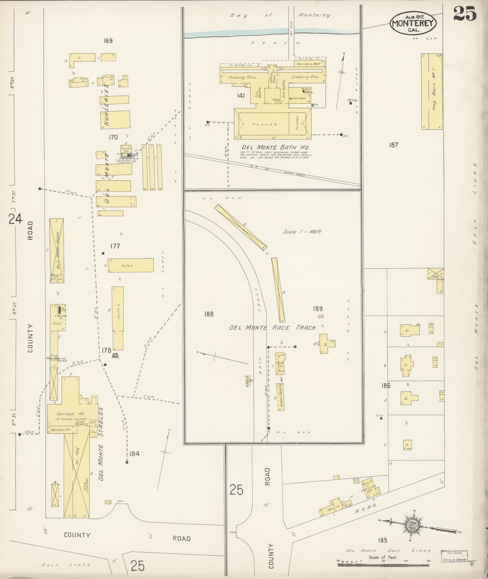 Sanborn Fire Insurance Map from Monterey, Monterey County, California (1912), Sheet #0025 - Historic Sanborn Fire Insurance Map Print, vintage old map wall art, antique decor, genealogy gift, California California map