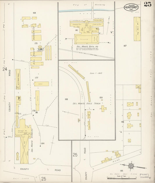 Sanborn Fire Insurance Map from Monterey, Monterey County, California (1912), Sheet #0025 - Historic Sanborn Fire Insurance Map Print, vintage old map wall art, antique decor, genealogy gift, California California map