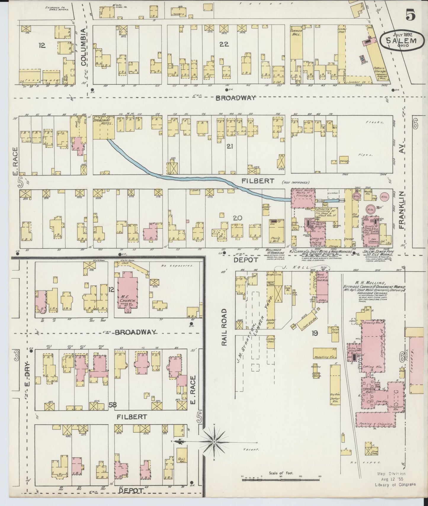 Sanborn Fire Insurance Map from Salem, Columbiana County, Ohio (1892), Sheet #0005 - Complete Map Set gallery image, historic Sanborn map, vintage wall art, Ohio Ohio
