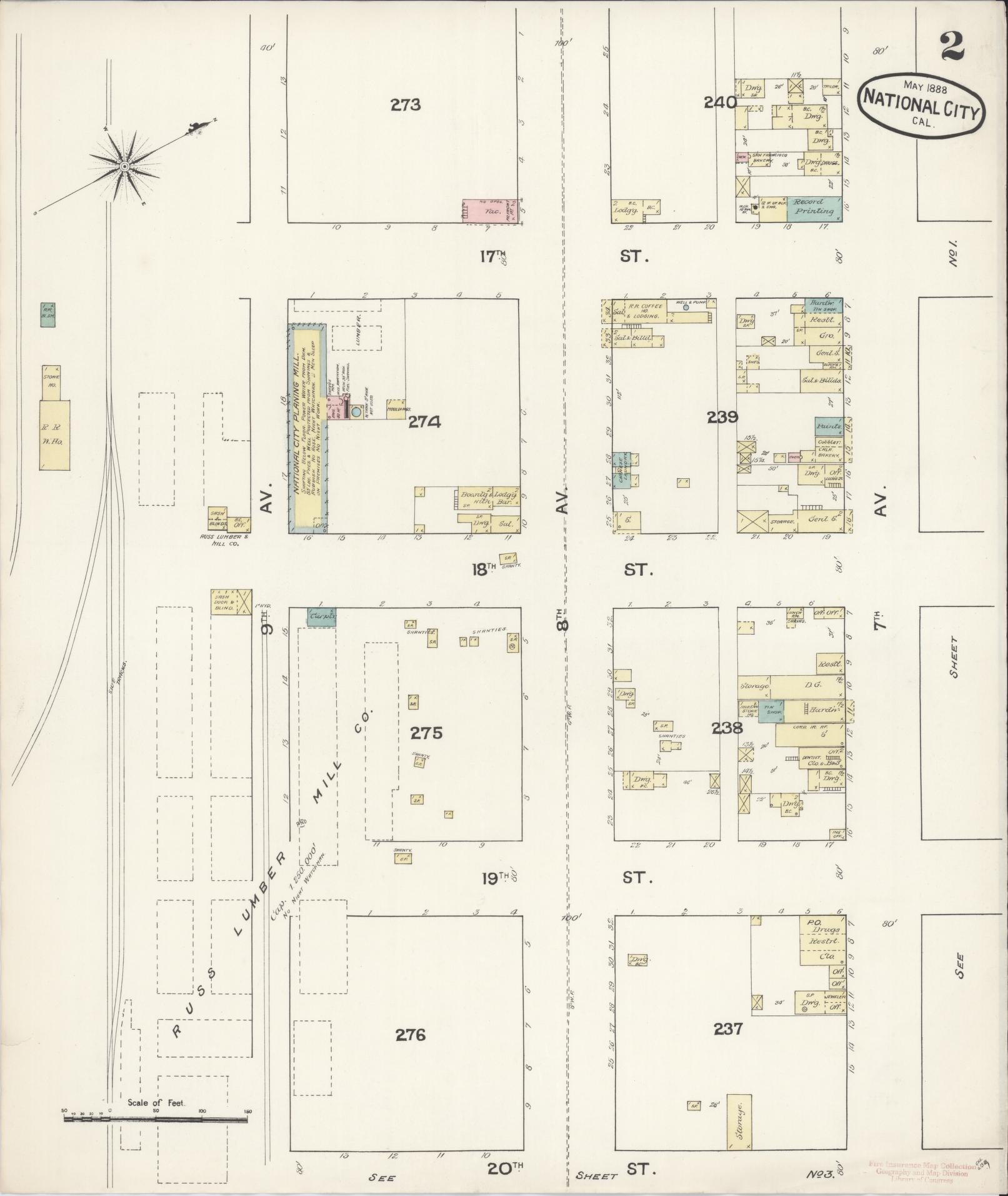 Sanborn Fire Insurance Map from National City, San Diego County, California (1888), Sheet #0002 - Complete Map Set gallery image, historic Sanborn map, vintage wall art, California California
