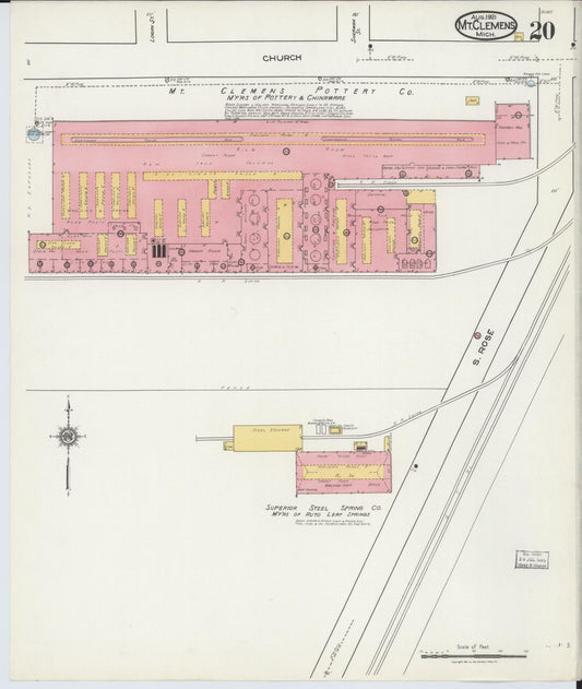 Sanborn Fire Insurance Map from Mount Clemens, Macomb County, Michigan (1921), Sheet #0020 - Historic Sanborn Fire Insurance Map Print, vintage old map wall art, antique decor, genealogy gift, Michigan Michigan map