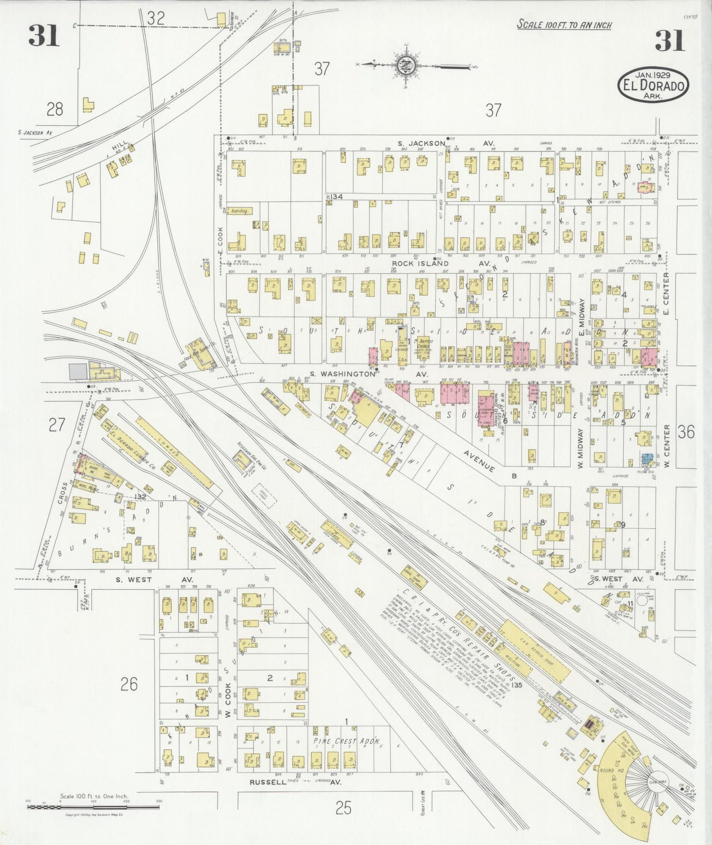Sanborn Fire Insurance Map from El Dorado, Union County, Arkansas (1929), Sheet #0031 - Complete Map Set gallery image, historic Sanborn map, vintage wall art, Arkansas Arkansas