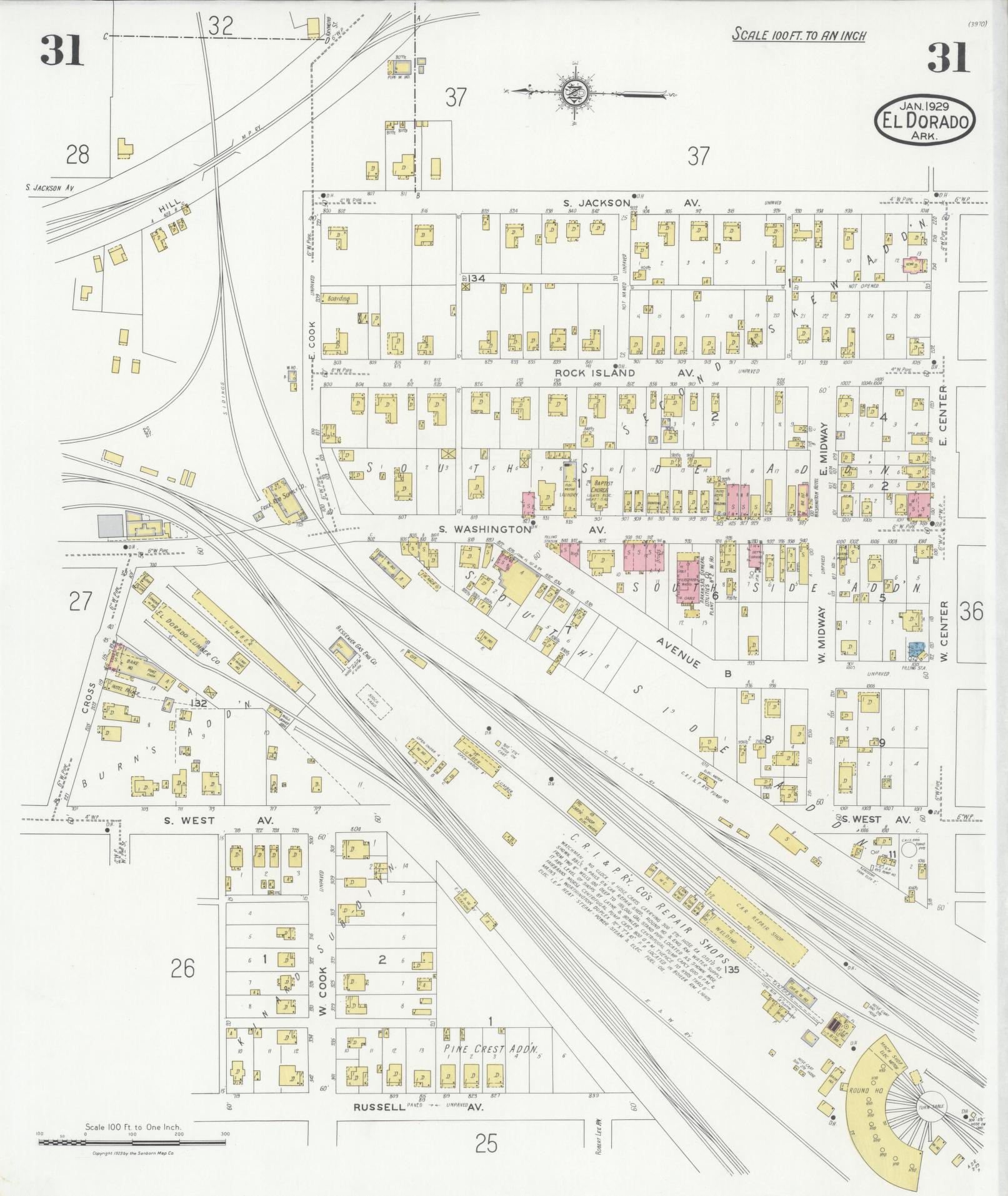 Sanborn Fire Insurance Map from El Dorado, Union County, Arkansas (1929), Sheet #0031 - Complete Map Set gallery image, historic Sanborn map, vintage wall art, Arkansas Arkansas