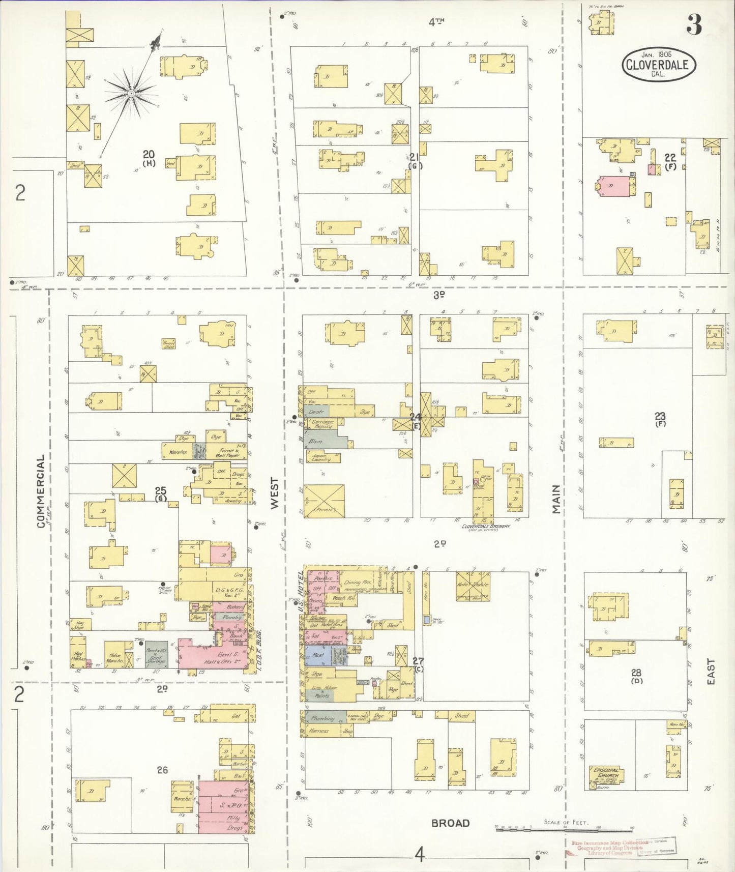 Sanborn Fire Insurance Map from Cloverdale, Sonoma County, California (1905), Sheet #0003 - Historic Sanborn Fire Insurance Map Print, vintage old map wall art, antique decor, genealogy gift, California California map