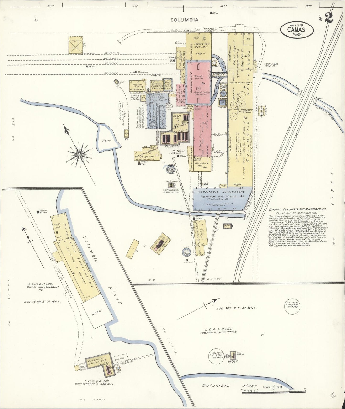 Sanborn Fire Insurance Map from Camas, Clark County, Washington (1909), Sheet #0002 - Historic Sanborn Fire Insurance Map Print, vintage old map wall art, antique decor, genealogy gift, Washington Washington map