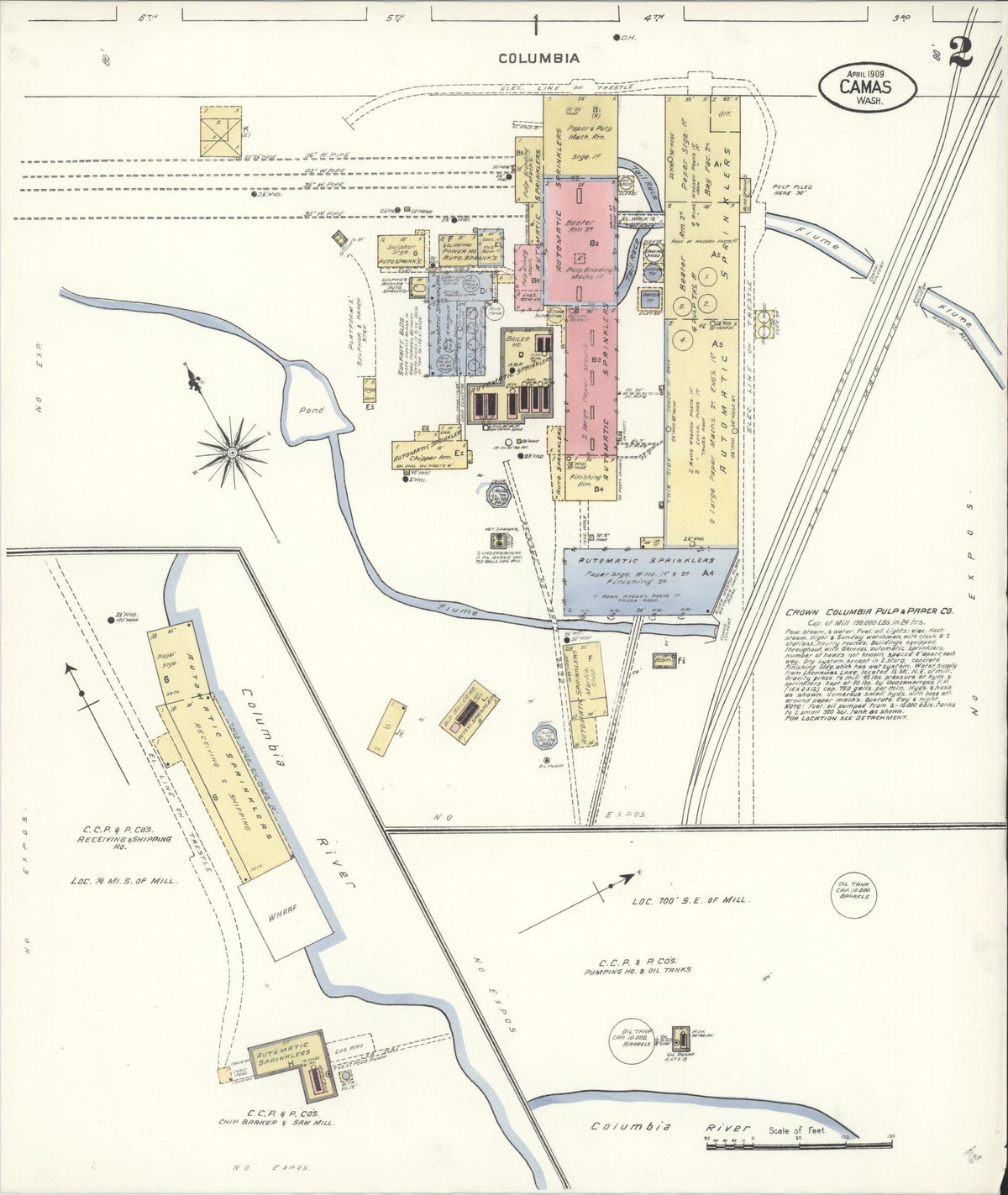 Sanborn Fire Insurance Map from Camas, Clark County, Washington (1909), Sheet #0002 - Historic Sanborn Fire Insurance Map Print, vintage old map wall art, antique decor, genealogy gift, Washington Washington map