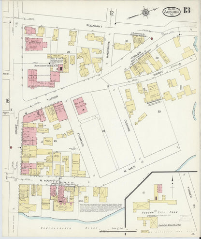 Sanborn Fire Insurance Map from Auburn, Androscoggin County, Maine (1914), Sheet #0013 - Complete Map Set gallery image, historic Sanborn map, vintage wall art, Maine Maine
