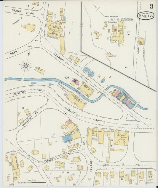 Sanborn Fire Insurance Map from Manitou, El Paso County, Colorado (1892), Sheet #0003 - Historic Sanborn Fire Insurance Map Print, vintage old map wall art, antique decor, genealogy gift, Colorado Colorado map