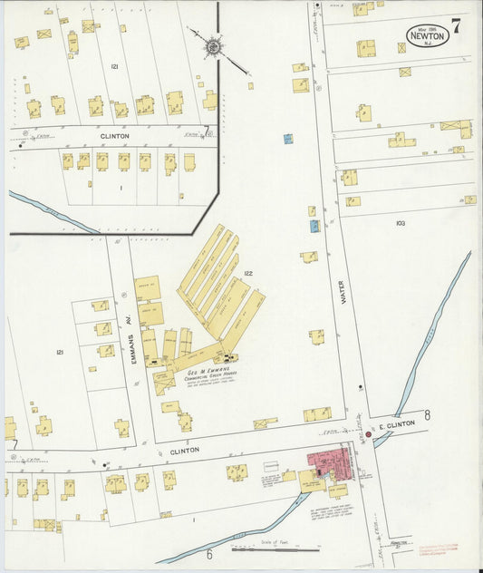 Sanborn Fire Insurance Map from Newton, Sussex County, New Jersey (1916), Sheet #0007 - Historic Sanborn Fire Insurance Map Print, vintage old map wall art, antique decor, genealogy gift, New Jersey New Jersey map