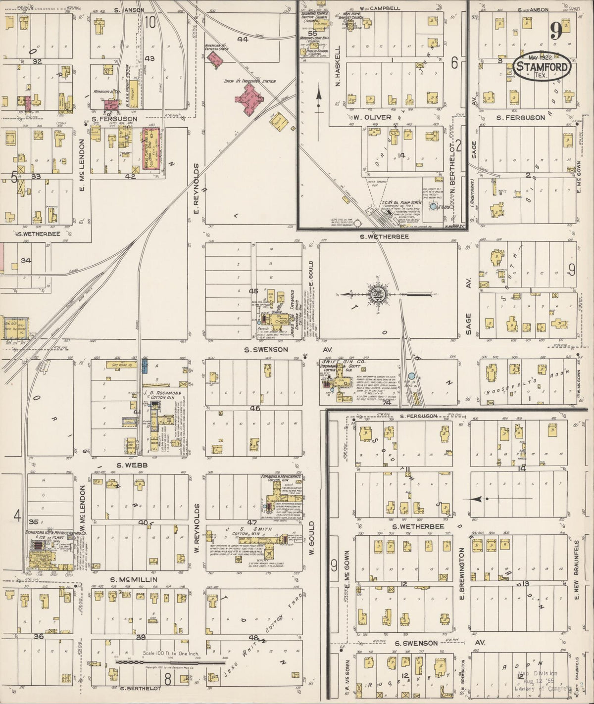Sanborn Fire Insurance Map from Stamford, Jones County, Texas (1922), Sheet #0009 - Complete Map Set gallery image, historic Sanborn map, vintage wall art, Texas Texas
