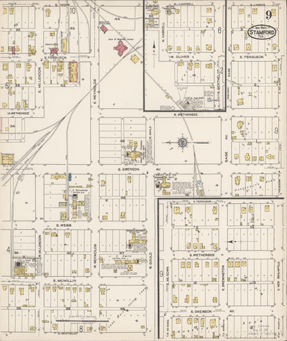 Sanborn Fire Insurance Map from Stamford, Jones County, Texas (1922), Sheet #0009 - Complete Map Set gallery image, historic Sanborn map, vintage wall art, Texas Texas