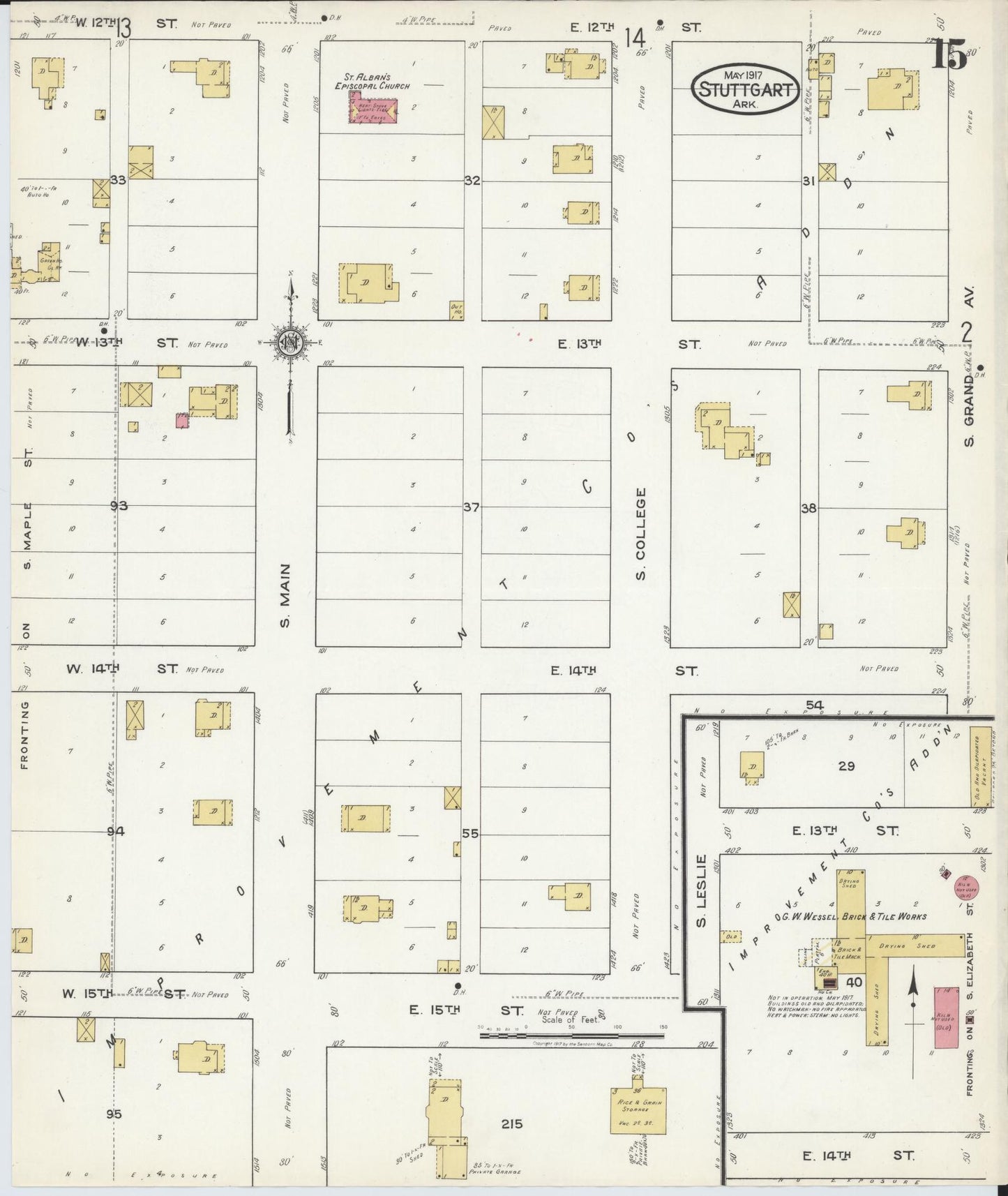 Sanborn Fire Insurance Map from Stuttgart, Arkansas County, Arkansas (1917), Sheet #0015 - Complete Map Set gallery image, historic Sanborn map, vintage wall art, Stuttgart Arkansas