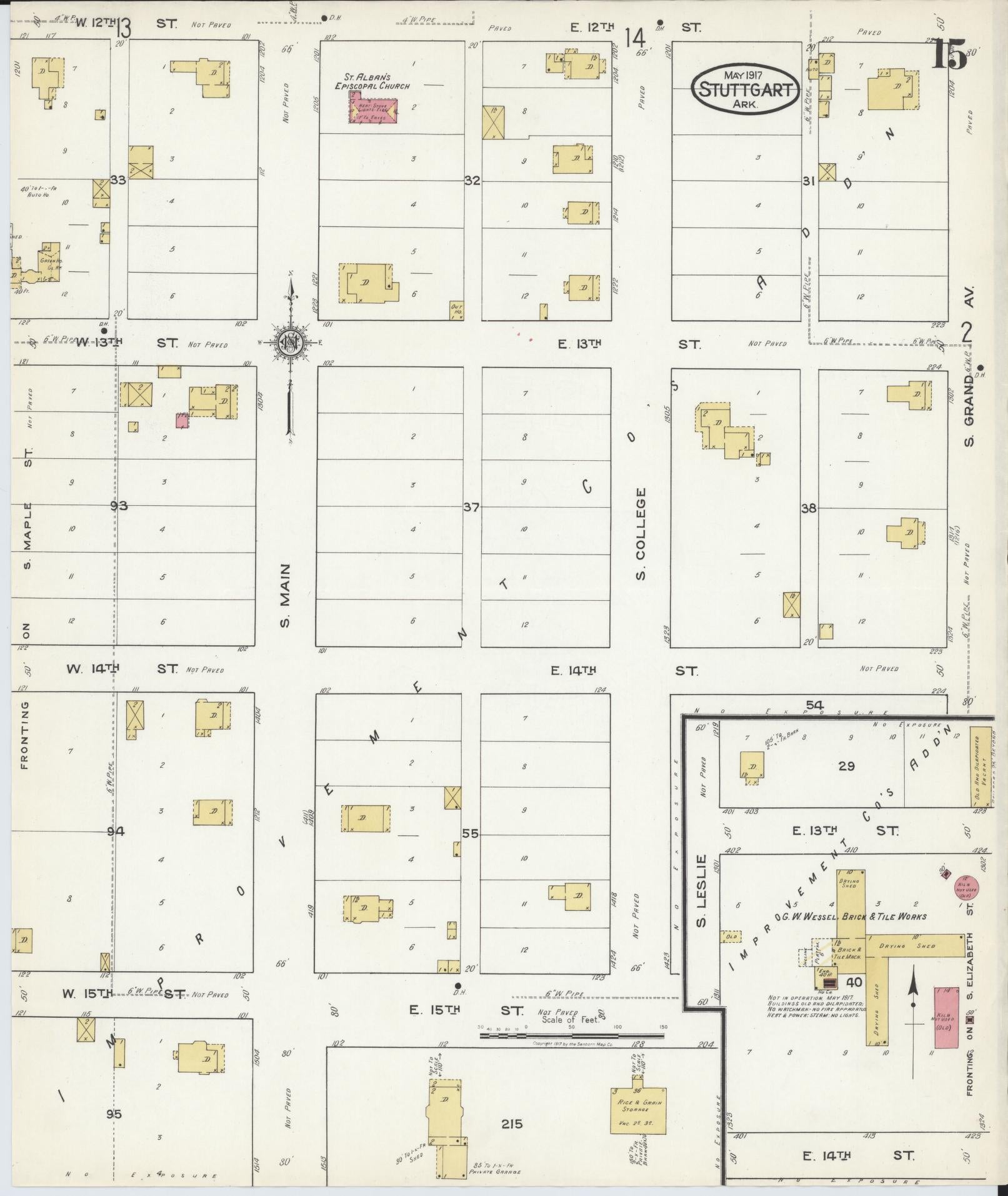 Sanborn Fire Insurance Map from Stuttgart, Arkansas County, Arkansas (1917), Sheet #0015 - Complete Map Set gallery image, historic Sanborn map, vintage wall art, Stuttgart Arkansas