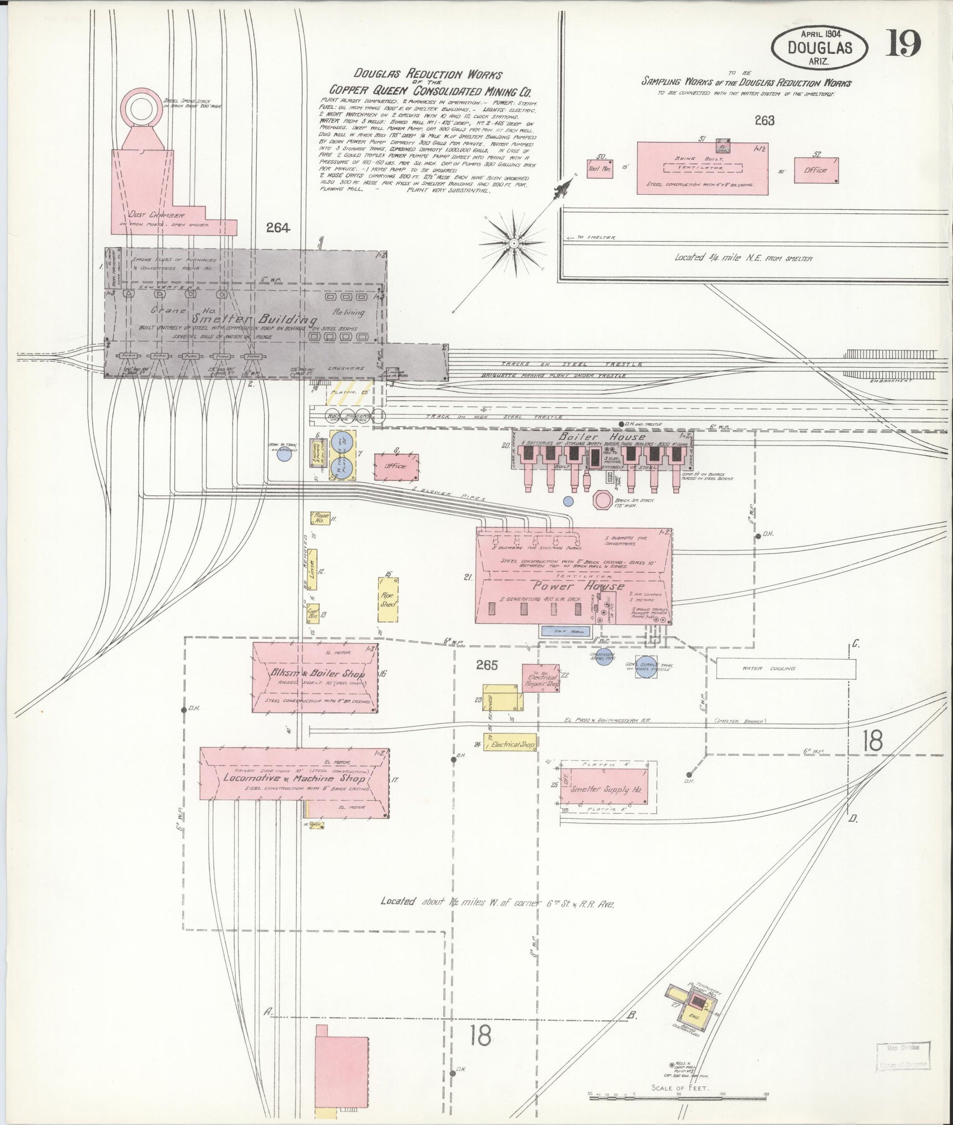 Sanborn Fire Insurance Map from Douglas, Cochise County, Arizona (1904), Sheet #0019 - Historic Sanborn Fire Insurance Map Print, vintage old map wall art, antique decor, genealogy gift, Arizona Arizona map