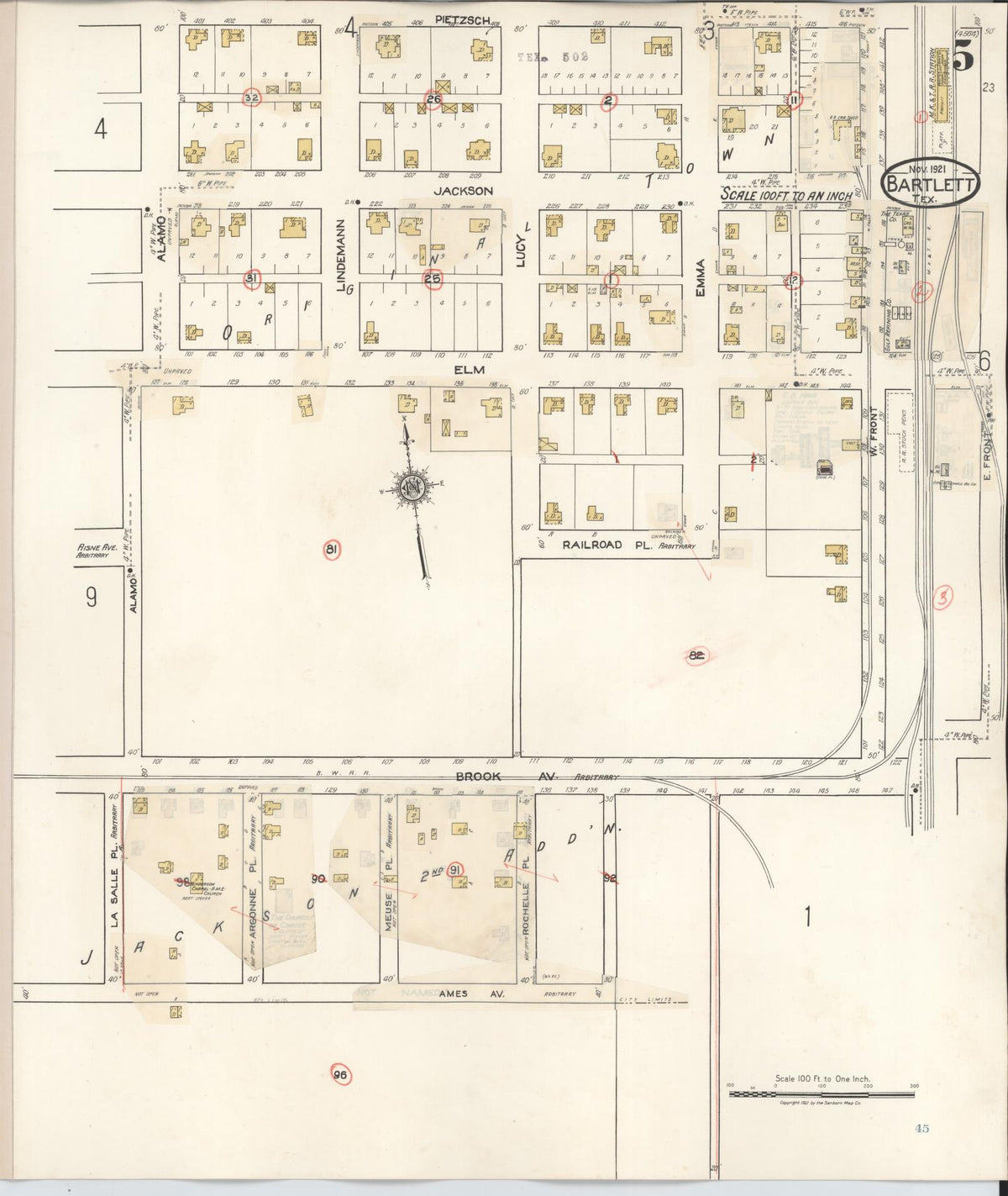 Sanborn Fire Insurance Map from Bartlett, Bell and Williamson Counties, Texas (1940), Sheet #0005 - Historic Sanborn Fire Insurance Map Print, vintage old map wall art, antique decor, genealogy gift, Texas Texas map