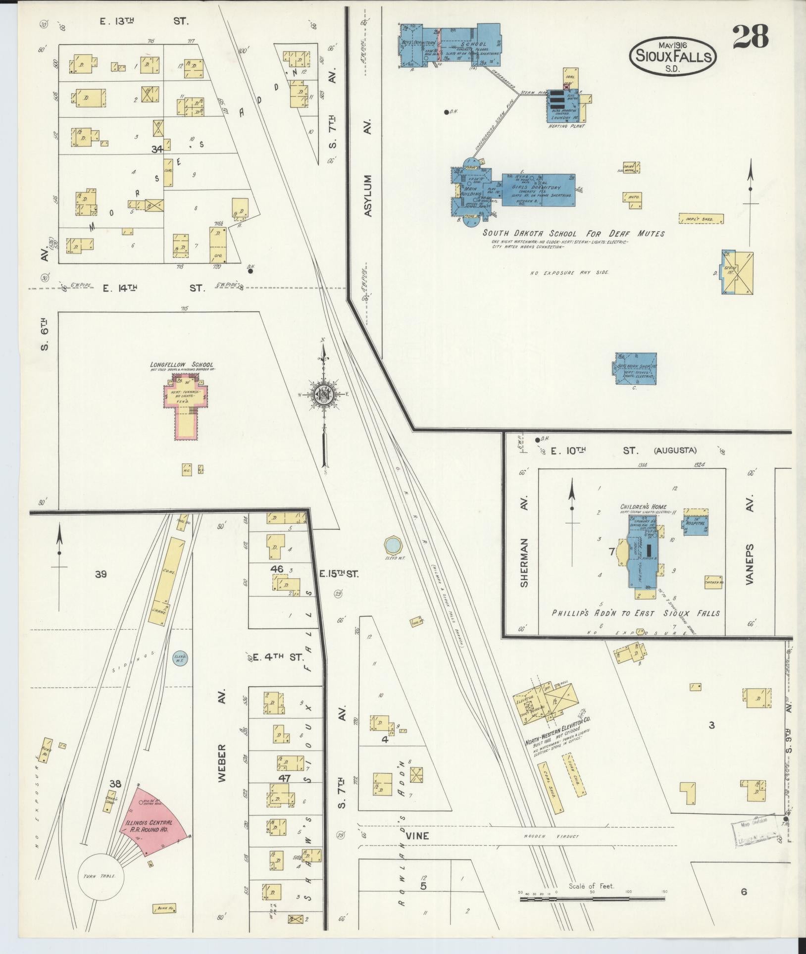 Sanborn Fire Insurance Map from Sioux Falls, Minnehaha County, South Dakota (1916), Sheet #0028 - Historic Sanborn Fire Insurance Map Print, vintage old map wall art, antique decor, genealogy gift, South Dakota South Dakota map