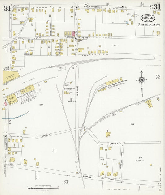 Sanborn Fire Insurance Map from Dothan, Houston County, Alabama (1924), Sheet #0031 - Historic Sanborn Fire Insurance Map Print, vintage old map wall art, antique decor, genealogy gift, Alabama Alabama map
