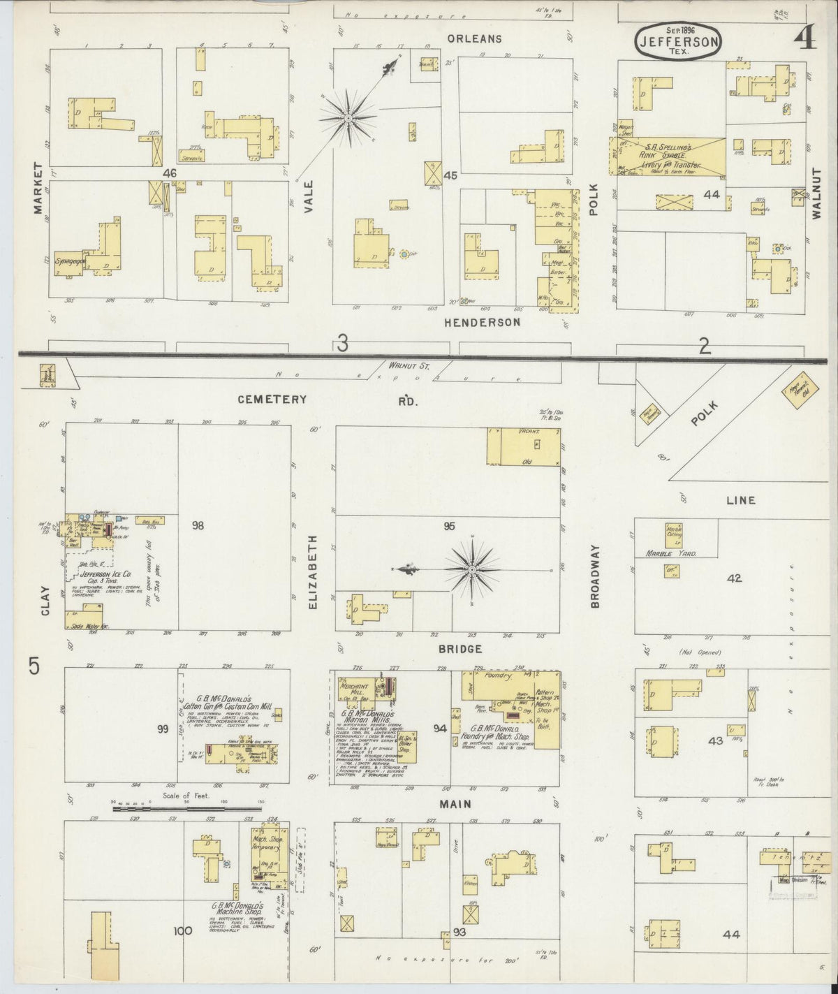 Sanborn Fire Insurance Map from Jefferson, Marion County, Texas (1896), Sheet #0004 - Complete Map Set gallery image, historic Sanborn map, vintage wall art, Texas Texas