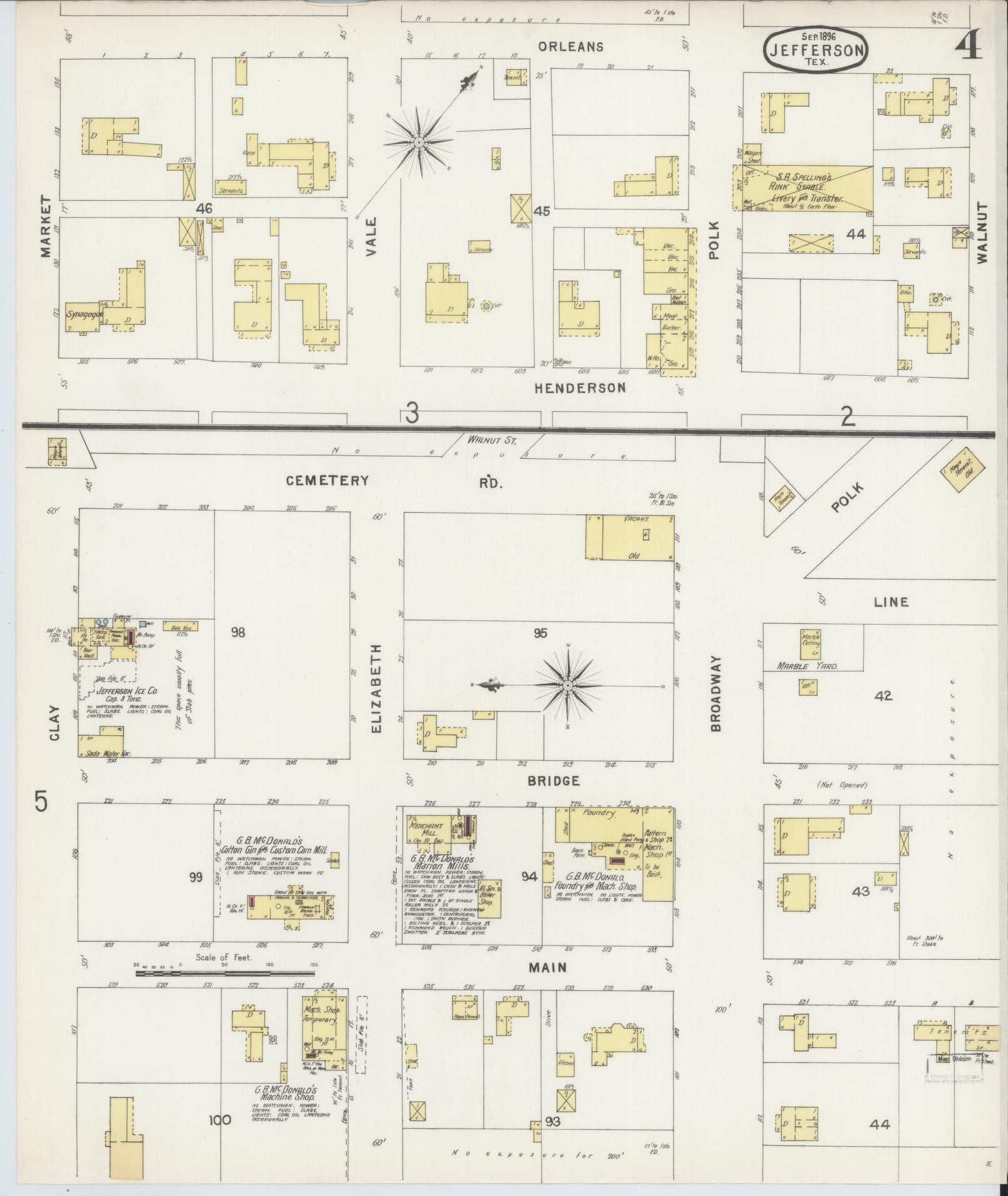 Sanborn Fire Insurance Map from Jefferson, Marion County, Texas (1896), Sheet #0004 - Complete Map Set gallery image, historic Sanborn map, vintage wall art, Texas Texas