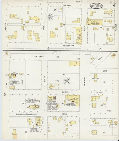 Sanborn Fire Insurance Map from Jefferson, Marion County, Texas (1896), Sheet #0004 - Complete Map Set gallery image, historic Sanborn map, vintage wall art, Texas Texas
