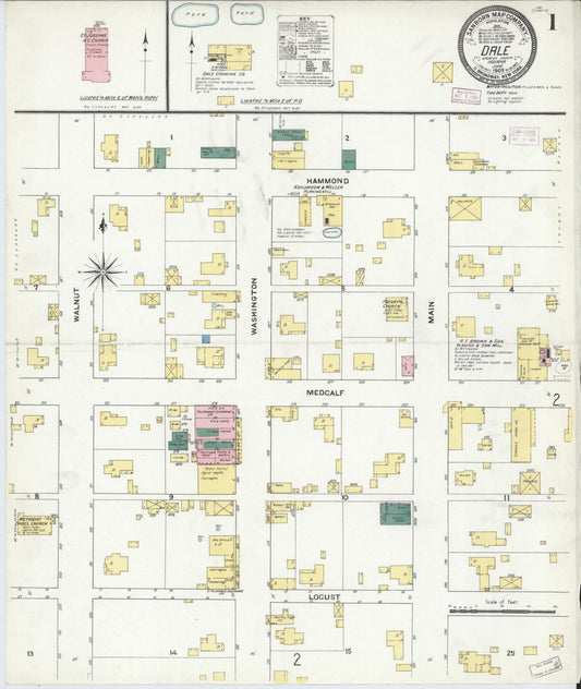 Sanborn Fire Insurance Map from Dale, Spencer County, Indiana (1909), Sheet #0001 - Historic Sanborn Fire Insurance Map Print, vintage old map wall art, antique decor, genealogy gift, Indiana Indiana map