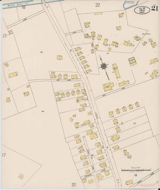 Sanborn Fire Insurance Map from Hilo, Hawaii County, Hawaii (1921), Sheet #0021 - Historic Sanborn Fire Insurance Map Print, vintage old map wall art