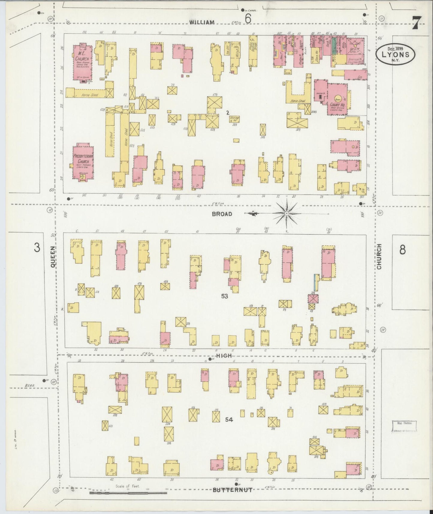Sanborn Fire Insurance Map from Lyons, Wayne County, New York (1899), Sheet #0007 - Complete Map Set gallery image, historic Sanborn map, vintage wall art, New York New York