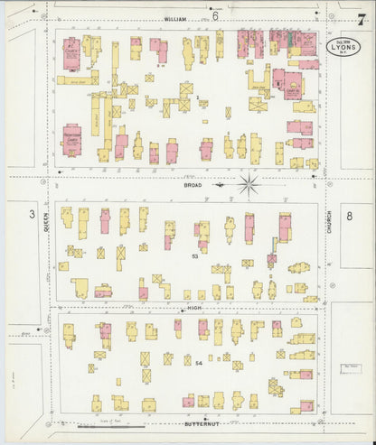 Sanborn Fire Insurance Map from Lyons, Wayne County, New York (1899), Sheet #0007 - Complete Map Set gallery image, historic Sanborn map, vintage wall art, New York New York