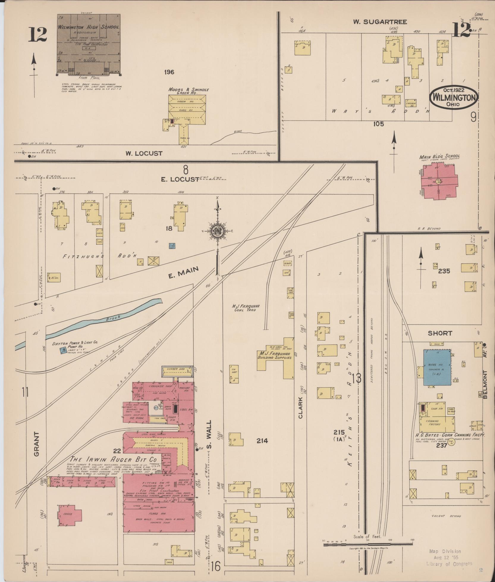 Sanborn Fire Insurance Map from Wilmington, Clinton County, Ohio (1922), Sheet #0012 - Complete Map Set gallery image, historic Sanborn map, vintage wall art, Ohio Ohio