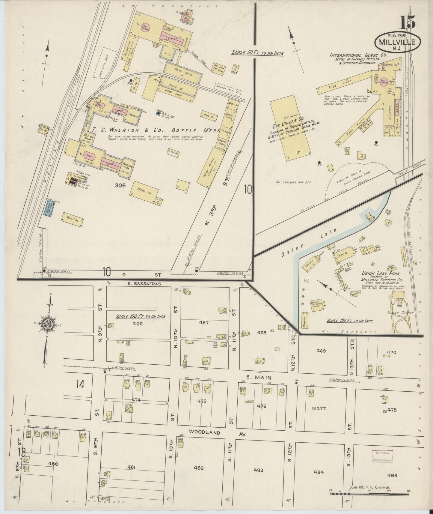 Sanborn Fire Insurance Map from Millville, Cumberland County, New Jersey (1915), Sheet #0015 - Historic Sanborn Fire Insurance Map Print, vintage old map wall art, antique decor, genealogy gift, New Jersey New Jersey map